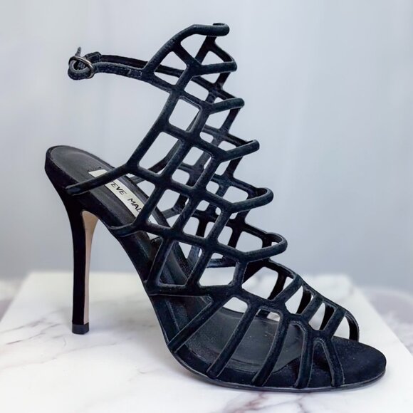 Steve Madden Sexy Slithur Black Nubuck Caged Heel - Picture 3 of 12
